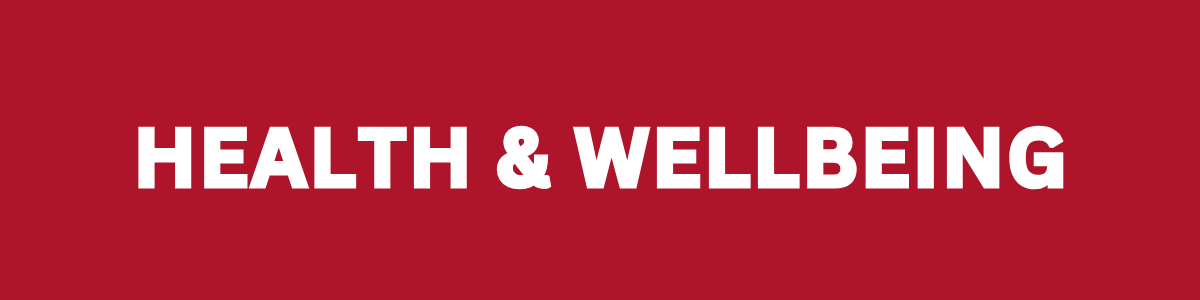 Health and Wellness on a red background