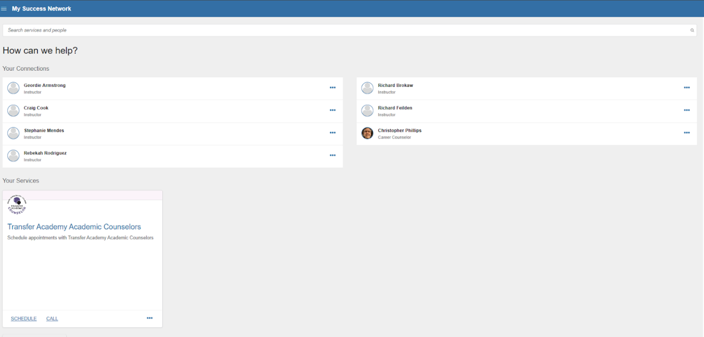 The screen that appears when you click on 'My Success Network'